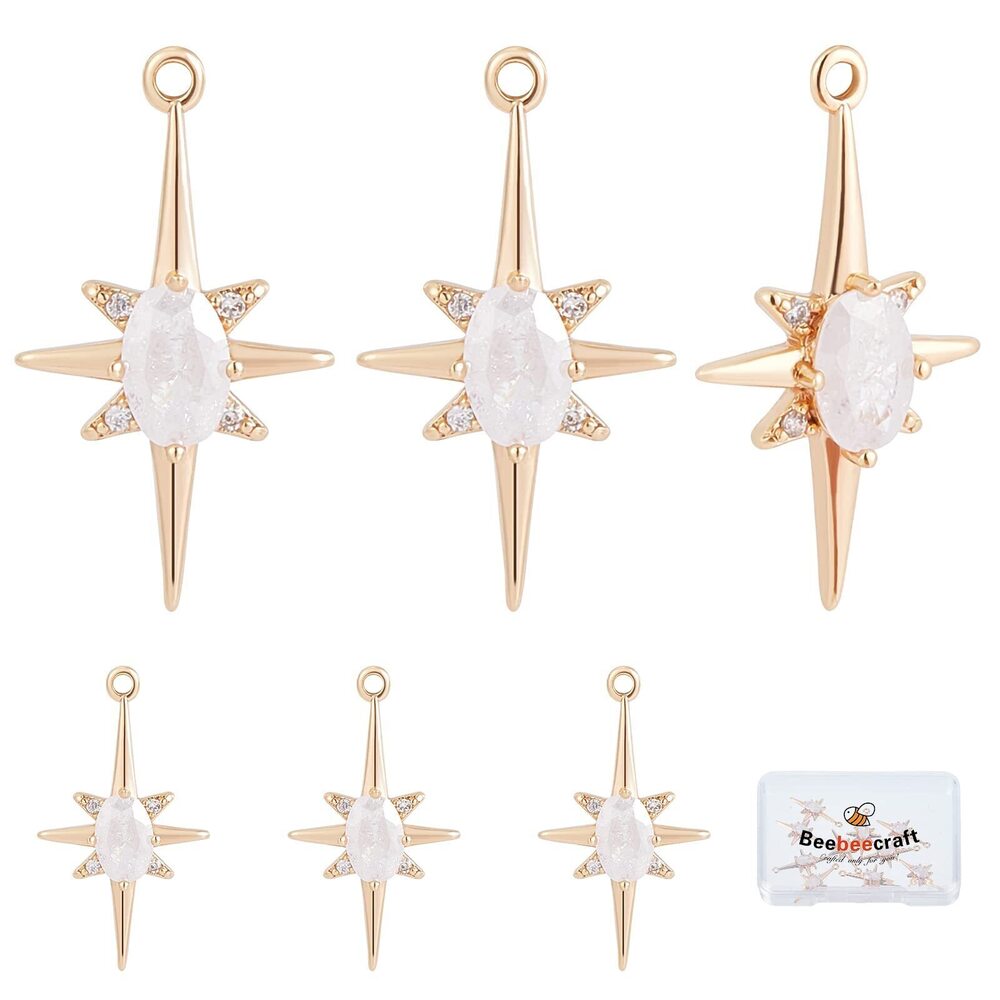 6560 10Pcs/Box Zirconia Star Charms 18K Gold Plated Brass Star Pendant